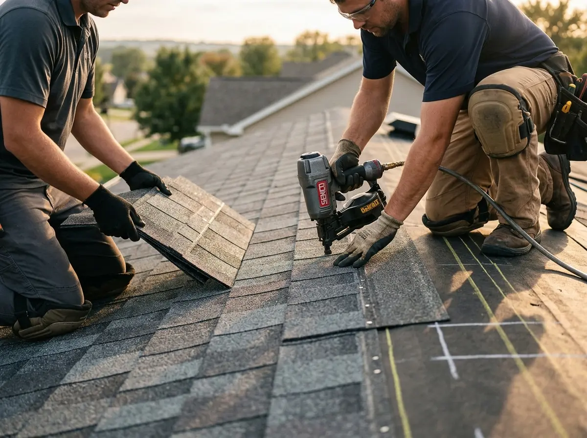 Professional roofer working on a residential roof in Hoquiam